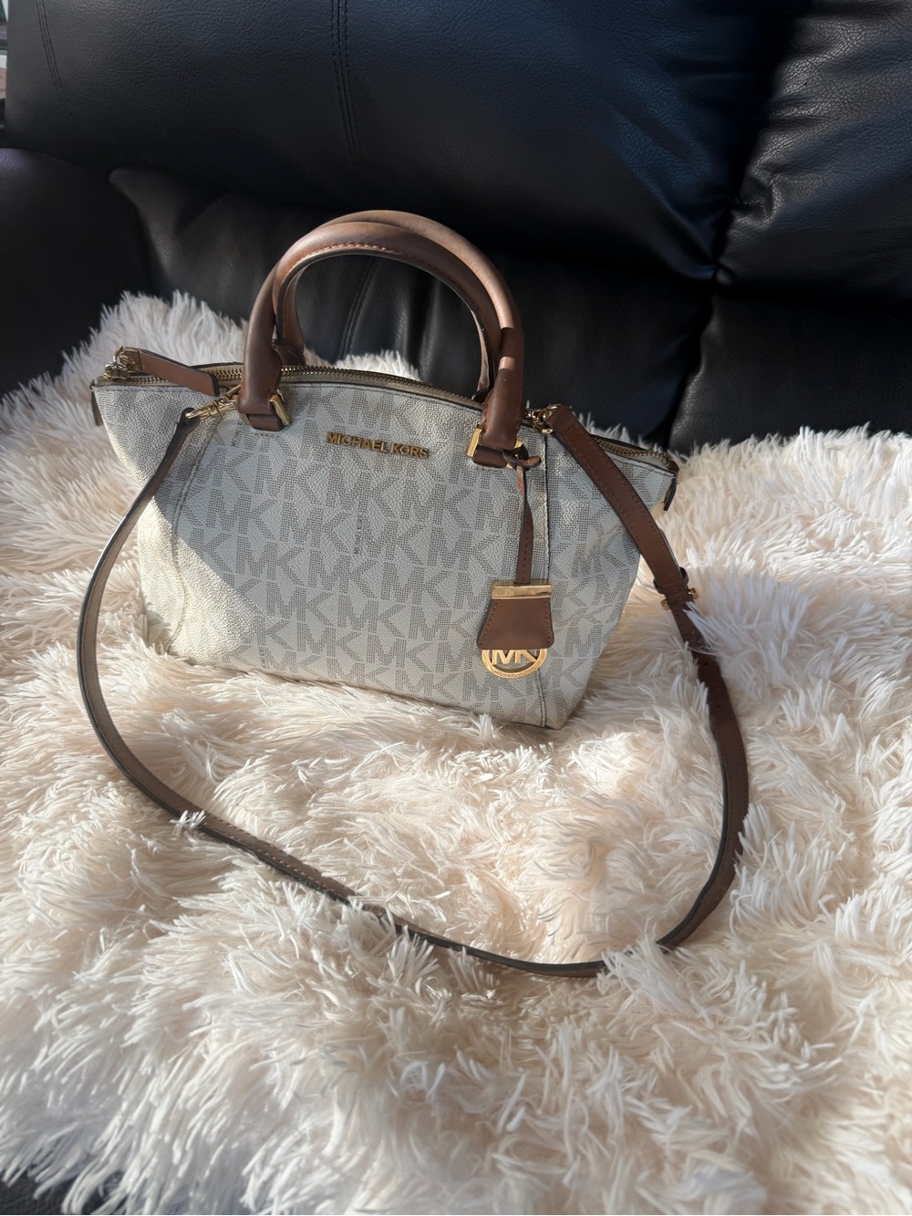 Michael Kors Beige & Brown Logo Satchel Bag
